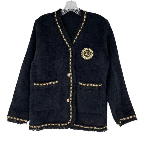 Sweater Blazer with Gold Details Emblem No Size Looks Medium Boucle New Money - Picture 1 of 16